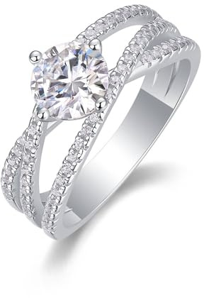 Skcess Platin Promise Ring, Verlobungsring Damen 6.5mm Moissanit Weiß 1ct Moissanit Größe 62 (19.7)