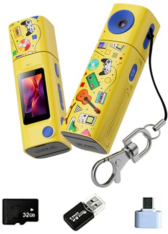 Keyring Tiny Camera with 2K Rotate Screen for Vlogs Includes 32GB Memory and Data Transfer Travel Camera
