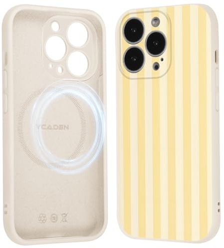 Xylota Coque Magnétique pour iPhone 13 Pro Max, Aesthetic Design Rayures Motif Jaune Silicone Housse Étui Compatible avec MagSafe, Protection Etui Bumper Cover pour iPhone 13 Pro Max 6,7'', 01