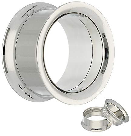 Treuheld® | 30mm Ohr Flesh Tunnel aus Chirurgenstahl in Silber | mit Gewinde | Double Flared Ohrtunnel | dünner Rand | hautfreundlich antiallergen