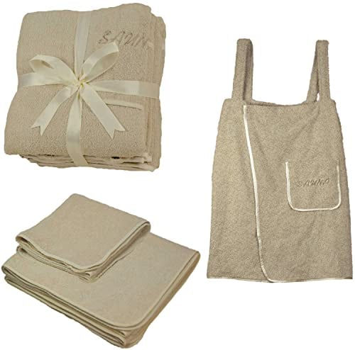 EXKLUSIV HEIMTEXTIL Sauna Set 3-Teilig Frottee Saunakilt Saunatuch Sarong Damen beige