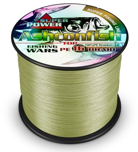 Ashconfish Lenza da pesca intrecciata-16 fili cavo da pesca 100 m/109 yards 22,7 kg resistente all'abrasione Incredibile Superline Zero Stretch Diametro ultrasottile Filo intrecciato Verde militare