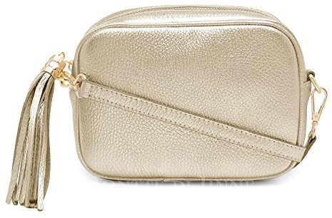 Montte Di Jinne - 100% Made in Italy - Soft Leather Leather Women's Cross Body Bag with Tassel key Ring (Gold)
