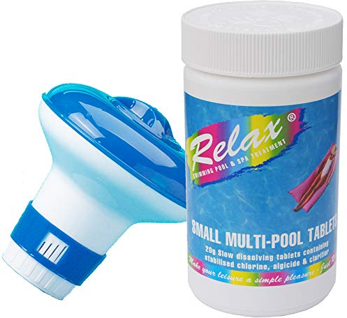 Dispenser & 50 x 20g RELAX Multifunctional Chlorine Tablets Hot Tub Pool Spa