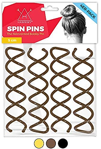 Hawwwy Spiral Bobby Pins 8 Pack Spin Pins, Easy & Fast Bun Maker Twist Hair Pins for Women Kids, Updo Hair Accessories, Messy Bun Tool, Perfect Small Bun Bobbypins Bobbie Fashion (Light Brown - 2 In)