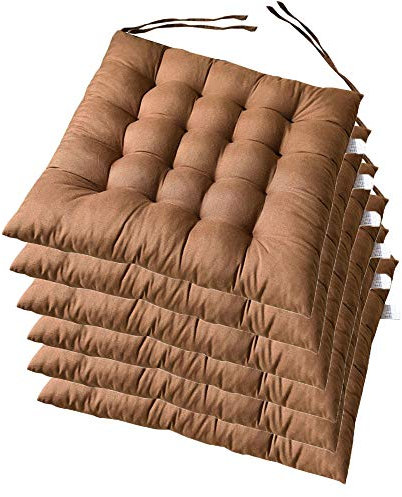 AGDLLYD 6er Set Stuhlkissen für Innen- und Außenbereich Sitzkissen Garten 40x40x5 cm Stuhlkissen mit Bänder. (Brown)