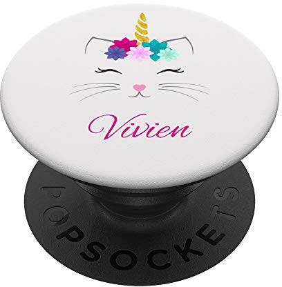 Vivien Name Personalisiertes Geschenk Süßes Katzeneinhorn - PopSockets Ausziehbarer Sockel und Griff für Smartphones und Tablets