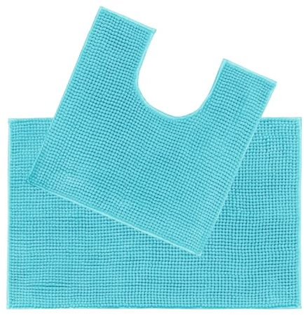 Allure Chenille Bobble Bath Mat Set - Non Slip Two Piece Bath & Toilet Mat Set, Super Soft, Absorbent & Easy Care (Turquoise)