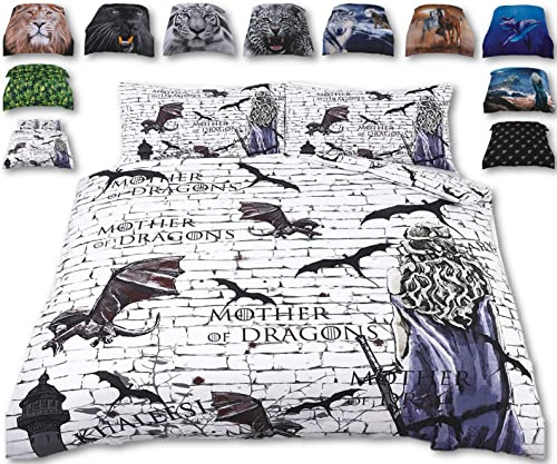 TheWhiteWater Limited THRONES Theme - Mother of DRAGONS Bed Set – 3D Animal Printed KING Beddings Duvet Cover + 2 Matching Pillowcases - Premium Quality Print Design (Mother of Dragon One, King Size)