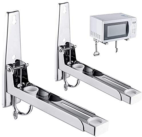 2 Piezas Soporte de Microondas de Acero Inoxidable, Universal Soportes de Microondas, Con 2 Ganchos,Soporte de Pared para Horno de Microondas, Apto para Microondas y Horno