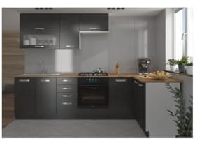 LASSEN Cuisine complete dangle 240x165 cm avec plan de travail - Gris Matera