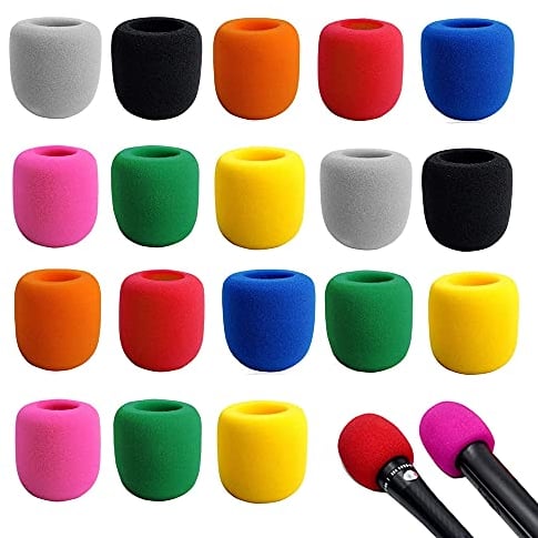 BuxiuGK 20 Pezzi Custodia in Schiuma per Microfono Colorato,Spugna Antivento per Protezione del Microfono per Discorsi di Partito e Coro,colore casuale