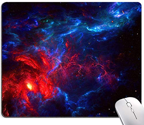 Galaxy Stars Light Black Mouse Pad, Red and Blue Nebula Mouse Mat, Non-Slip Rubber Base MousePads for Computer Office Laptop, 9.5x7.9 Inch