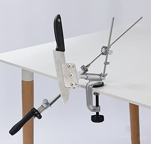 Meichoon Kit Affilacoltelli con Angolo Fisso a 360 Rotante,Sistema di Affilatura in Lega di Alluminio,Utensili Professionali per Coltelli da Cuoco,Con 4 Pietre Affilate,UE08