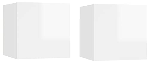 vidaXL 2X TV Wandschrank Wohnwand Anbauwand Schrankwand HiFi Schrank Hängeschrank Fernsehwand Fernsehschrank Wohnzimmer Hochglanz-Weiß 30,5x30x30cm