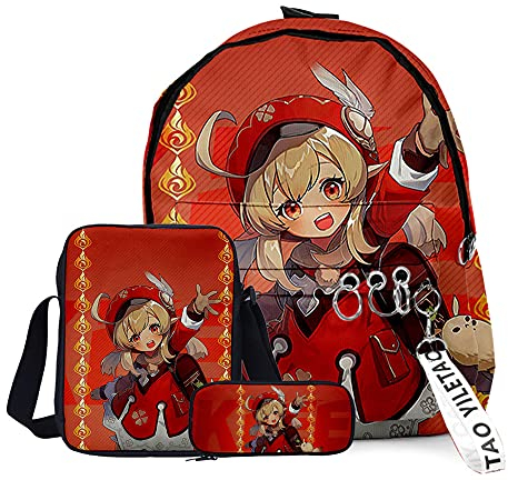 Anime Game Venti Klee Rucksack High School Student Schultasche 3-teiliges Set Rucksack Schultertasche Stifteetui für Teenager Jungen Mädchen, Typ5, 29x40x13cm