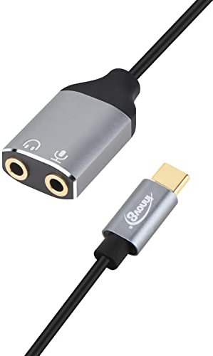 innov8 USB-C Male to Dual 3.5mm Female Jack Audio Microphone Combo Splitter Adapter Coiled Cable for Connecting a mic and headphones to your USB-C devices | Type C to 2 x 3.5mm