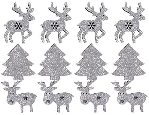 Riffelmacher Filz Streudeko mit Glitter ca. 4cm 70092 | Silber - Hirsche/Bäume