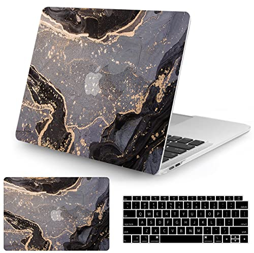Vozehui Hülle Kompatibel mit MacBook Pro 13 Zoll Laptop Hülle 2020 Release M1 A2338/A2251/A2289 Touch ID, mit Marmormuster Schutzhülle aus Kunststoff Hartschale & Tastaturabdeckung, Marmor Schwarz
