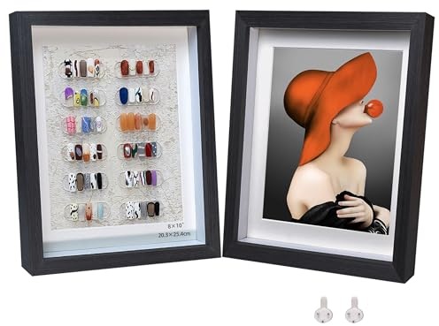 Houstimi Marco de fotos negro de 8 x 10 pulgadas, caja profunda 3D, caja de sombra pequeña, caja de exhibición hecha de madera maciza y vidrio real, profundidad interna de 1,5 cm, para pared o mesa