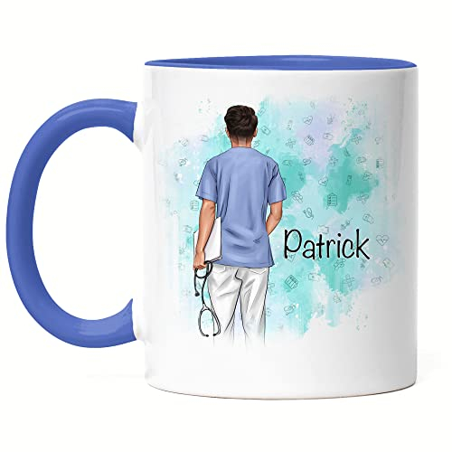 Kiddle-Design Krankenpfleger Tasse Blau Personalisiert Arzt Ärzte Pfleger Pflegekraft Held Kollege Freunde mit Name & Spruch Beruf