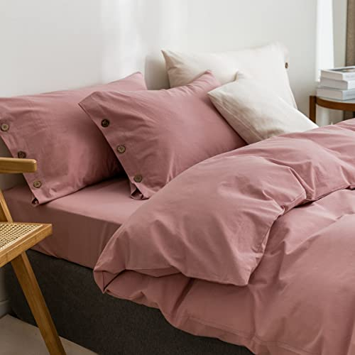 GETIYA Herren Damen Bettwäsche 220x240 Baumwolle Bettwäsche Rosa Altrosa Bettwäsche Einfarbig Doppelbett Bettbezug Unifarben mit Reißverschluss und 2 Kissenbezug 80x80 mit Elegant Knöpfen