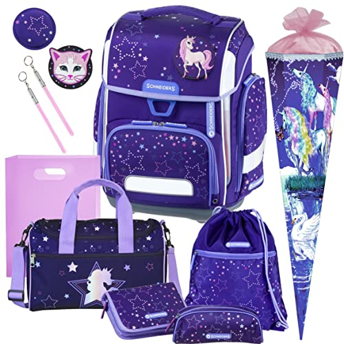 Generisch Schneiders ERGOLITE - Cosmic Girl - Einhorn - Schulranzen-Set mit LED-LEUCHTSYSTEM 12tlg. mit Sporttasche und SCHULTÜTE - HEFTBOX GRATIS DAZU - 78365-074