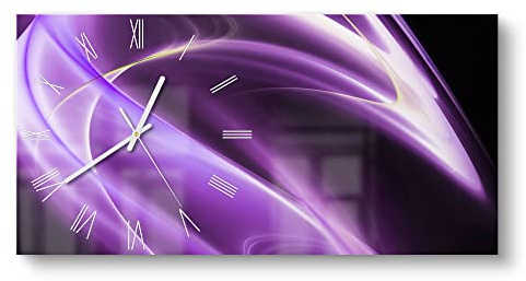 DEQORI Glasuhr | vertikal 60x30 cm | Motiv Ultraviolettes Lichtspiel | große XXL Design Uhr aus Glas | leise Wanduhr für Wohnzimmer & Küche | Moderne Hingucker Uhr für die Wand