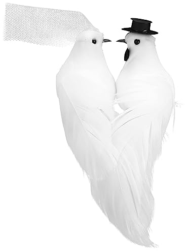 Artibetter 1 Paar Weiße Tauben Modell Hochzeit Tauben Ornament Hochzeitstaubenpaar Kardinalvögel Tiere Weihnachtsbaum Vogel Weiße Vogelskulptur Wohnkultur Liebhaber Sammlung Feder Künstlich