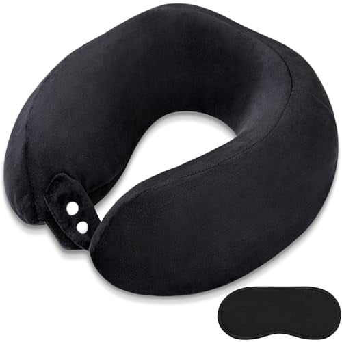 FEUFOAM Nackenkissen Memory Foam Nackenkissen Bequeme Flugzeug Kissen für schlafenden Kopf und Nacken Unterstützung Leichte Reisekissen für Erwachsene Zug Bus Büro Zuhause Schwarz