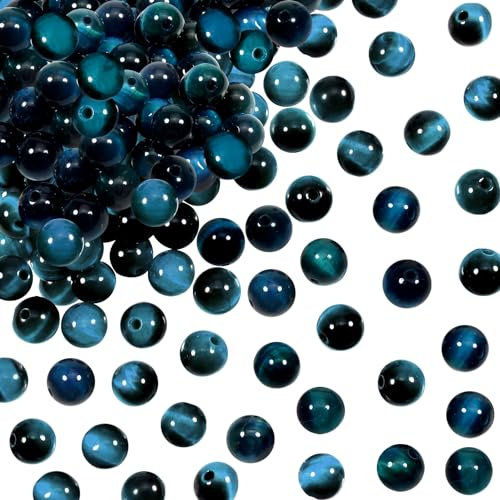 TOAOB 100 Stück 8mm Natürliche Edelstein Perlen Blaue Tigerauge Runde Lose Perlen mit Loch zum Schmuck Basteln Auffädeln DIY Armband Halsketten Schmuckherstellung