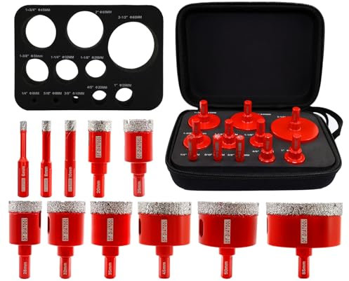 DT-DIATOOL Diamantbohrer-Set, 11-teilig (6/8/10/20/25/28/32/35/45/50/65 mm), Lochsägen-Set mit Dreieckschaft für Porzellan, Fliesen, Keramik, Granit, Marmor