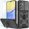 Yohii Cover per Samsung Galaxy A15 4G/5G 6.5, Con 2 Pack Vetro Temperato, 360° Metallo Anello Supporto Silicone Antiurto Custodia Robusta, Con Cavalletto E Protezione Schermo Integrata -Nero