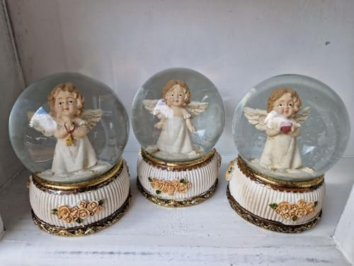 Schneekugel Engel Nostalgie Creme Rosa Gold Ø6 x 9 cmH