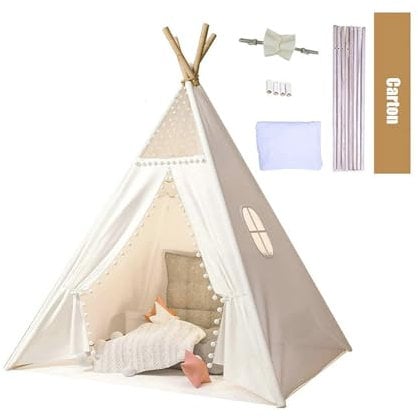 Trafagala Kids Teepee Tent White 160cm CE Certified Childrens Teepee Play Tent Indoor Outdoor Tipi Playhouse Garden Beach Wigwam