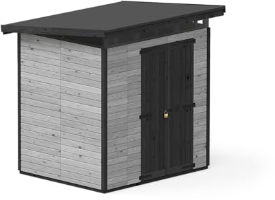 Upyard Gartenhaus Strongbox L - Robuste Holz Gerätehaus mit imprägniertem Fundament und extra Strapazierfähigem Kunststoff Dach, 203x163 cm, Grau