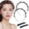 ZOKJSW Double frange en épingle à cheveux avec clips/bandeau tressé torsadé coréen antidérapant/double couche - Lot de 2 bandeaux à clip noirs en épingle à cheveux pour femmes et filles
