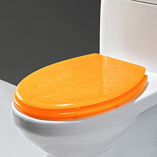 Toilettensitz, Toilettendeckel, Familien-Toilettensitz, Absenkautomatik mit Schnellverschluss, einfache Reinigung, Harz-Edelstahlscharniere, Toilettensitz-Deckelbezug für Badezimmer, Orange