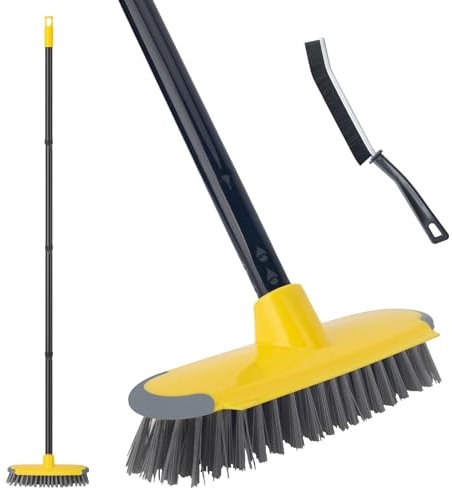 Schrubber mit Stiel, Bodenschrubber, 127 cm, Schrubberbürste für Pool, Boot, Terrasse, Garage, Betonreinigung, Teppichbürste