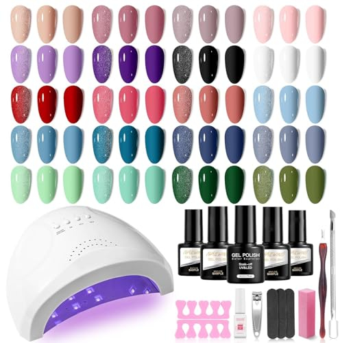 NAILWIND Kit Vernis Semi Permanent avec UV/LED 48W Lampe Nude Violet Blanc Rouge Bleu Vert 20 Couleurs Gel Vernis à Ongle Complet Kit Cadeau Femme Fête