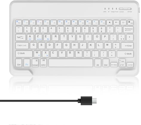 AVNICUD Clavier sans Fil pour Tablette iOS/Android/Windows, Blanc | Clavier Bluetooth Léger Fin Keyboard pour iPad Air 13/Pro 12.9, Samsung/Xiaomi/Redmi, AZERTY