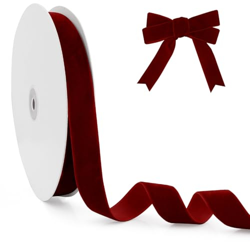 Geschenkbänder, 25 Yards 20mm Samt Dirndl Band, Dekoband, Geschenk Band, Kräuselband Geschenkband, Dunkelrot, Rotes Samtband, Burgundy Red Ribbon, Tortenschleife