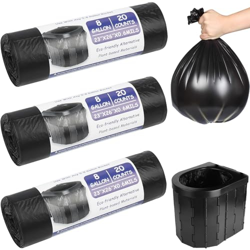 60 Pièces Sac Toilette Seche, 30L Sacs pour Toilettes Biodégradables, Sacs pour Toilettes de Camping Noir, Étanches Sacs pour Toilettes Pliables pour le Camping, la Randonnée, les Voyages