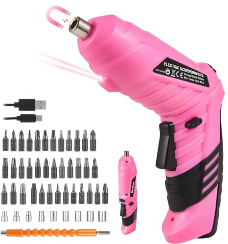 Durofort Cacciavite a Batteria 3,7 V, 48 Accessori, Avvitatore Elettrico 3 Nm, cavo di tipo C Impugnatura,1300 mAh, Luce LED, Adatto Fai da te, Varie viti per uso domestico