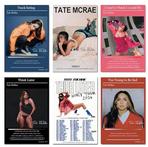 FUPWYKWH Tate Mcrae Poster (6er-Set) Musikposter, Albumcover-Poster, Wandkunst, dekorative Malerei, Schlafzimmer, Malerei, Poster, 20 x 30 cm, Stil