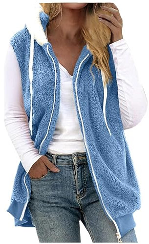 AnnSemo Women's Fleece Gilet Sale Clearance,Fuzzy Sherpa Fleece Jacket Fluffy Body Warmer Gilet Cardigan Hooded Waistcoat Gilet Sleeveless jacket Fur Gilet Teddy Zip Up Vest Thermal Vest