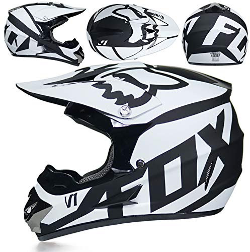 SMTSEC Jugend Motorradhelm Motocross Helm Kinder Erwachsene Cross Helms Herren ATV Motorradhelm MX Enduro Full Face MTB Helm DOT/ECE-Zertifizierter Mit Brille Maske Handschuhe Downhill Helm,White/C-L