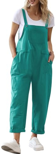 YESNO Women's Dungarees Loose Casual Plus Size Lightweight Sleeveless Overall Long Jumpsuit Playsuit Trousers Pants Dungarees (2XL PV9UK Teal)