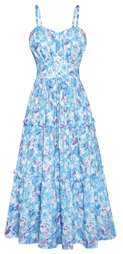GRACE KARIN Robe de Plage Femme Fleurs Robe à Bretelles été Vacances Robe de Cocktail Fête Robe décontractée Quotidienne Robes d'été Bleu-Violet Fleur XL-1