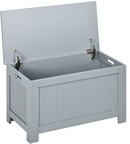 HOMCOM Baúl de Almacenaje para Dormitorio Banco de Almacenaje con Tapa Baúl de Almacenaje Versátil con Bisagra de Seguridad para Pasillo Salón 81x40x46 cm Gris